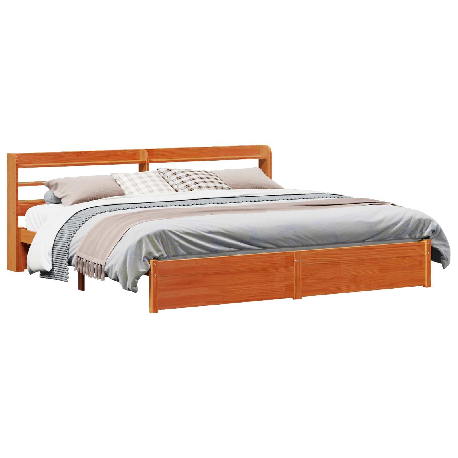 Cadre de lit marron en bois de pin massif, pour la chambre, 180 × 200 cm - 2