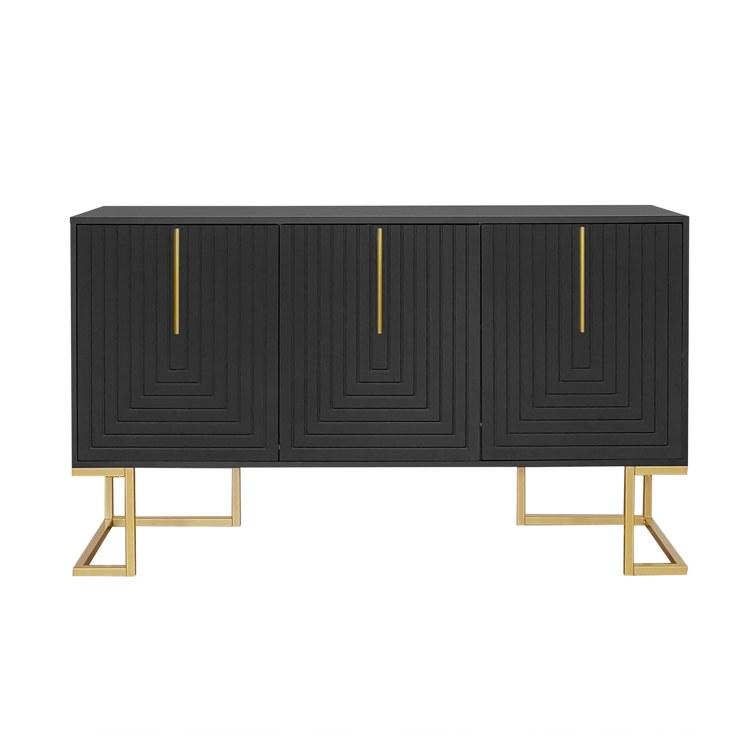 Buffet 3 portes avec poignées en métal, MDF+aggloméré, 138x40x80,5 cm, noir - 8