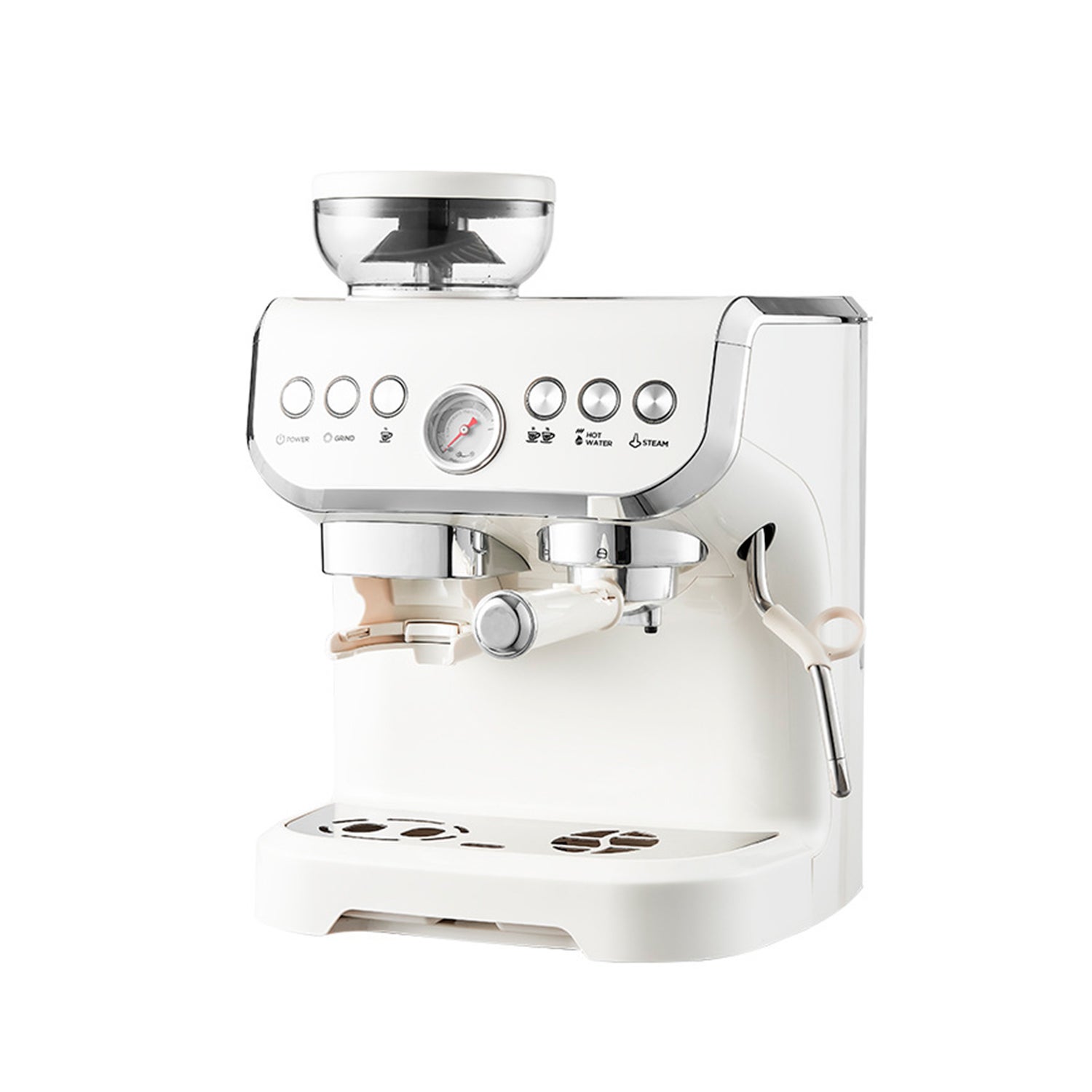 Cafetera espresso con molinillo integrado, 20 bar de presión y depósito de 2 l. permite moler y preparar café al momento, con vara de vapor.