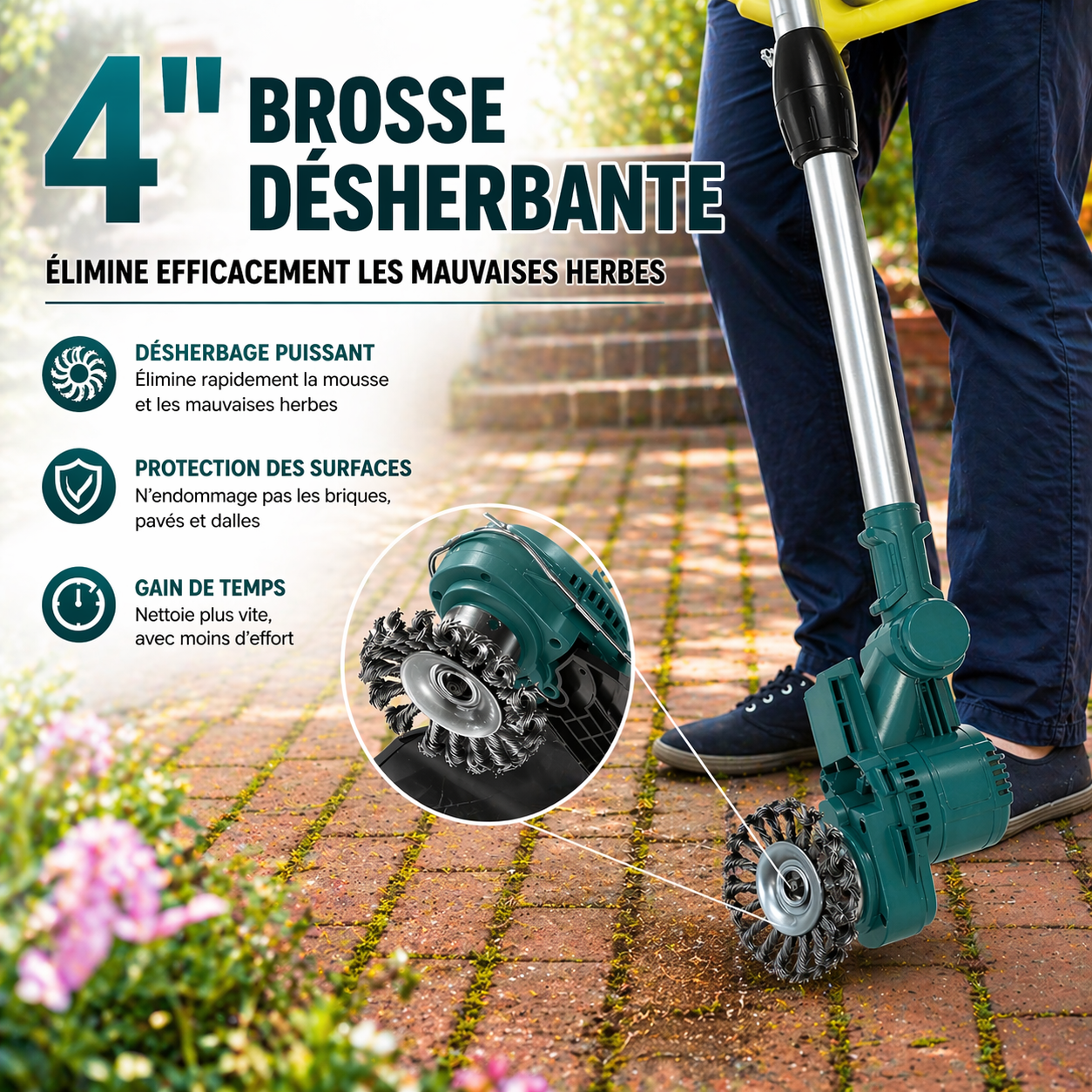 Débroussailleuse Sans Fil 21V 750W, 2 Batteries 4.0Ah, Moteur Sans Balais, Coupe 4-en-1, Tête Tap & Go, Outil Jardin Puissant - 3