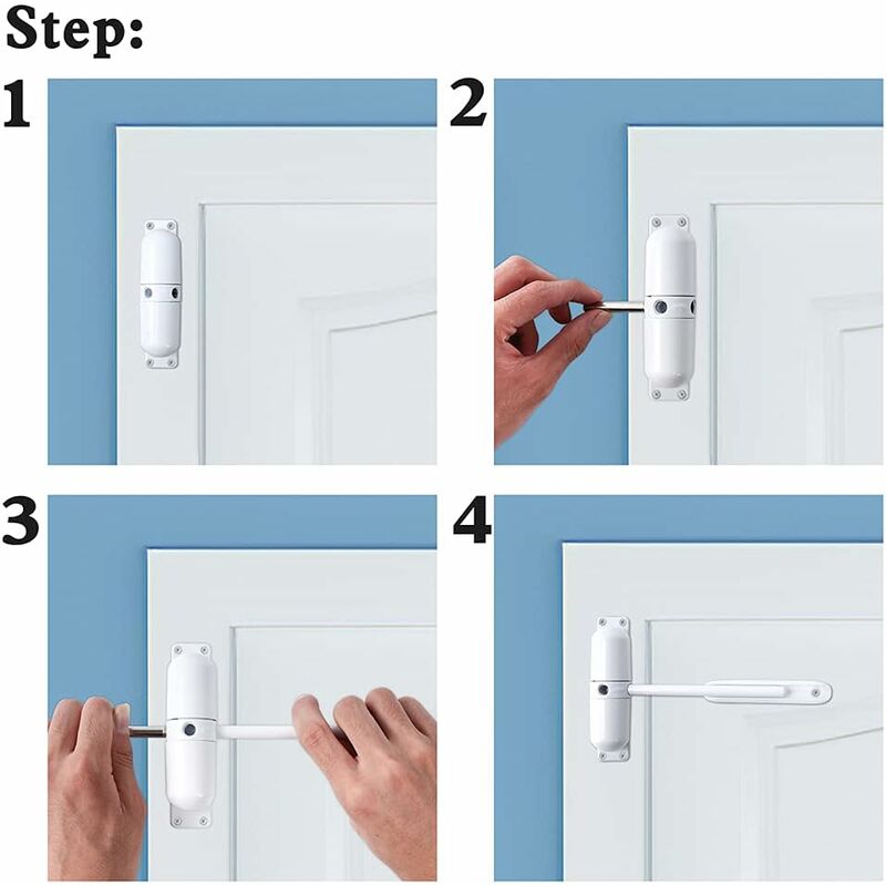 Ferme-porte automatique, ressort de sécurité - Facile à installer pour convertir les portes à charnières en portes à fermeture automatique - Blanc - 2