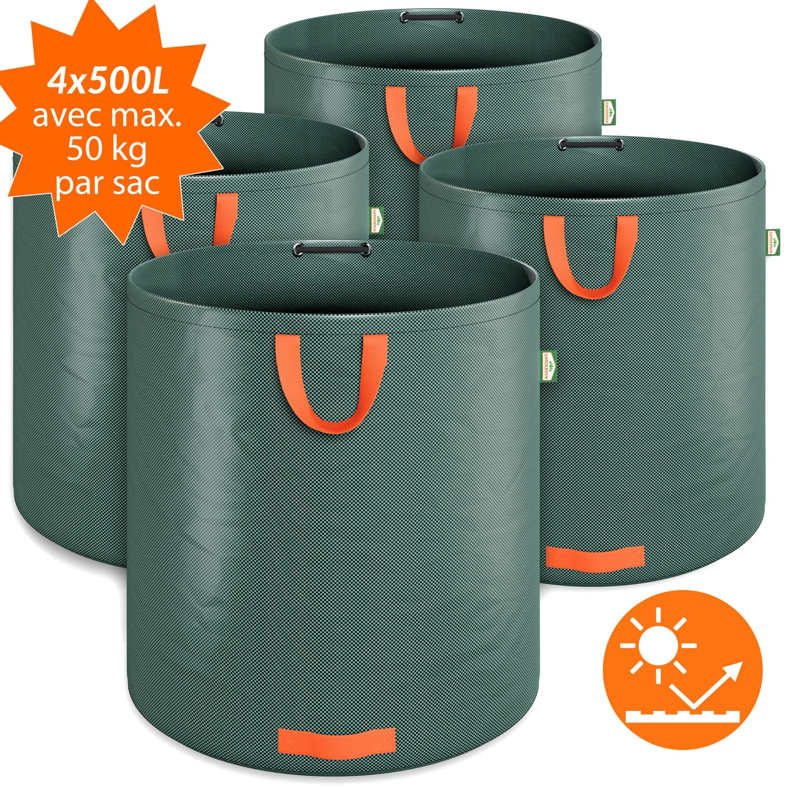 4x Sacs de jardin 500L 50 kg sac de déchets ordures végétaux tissu renforcé pliable hydrofuges sac - 2