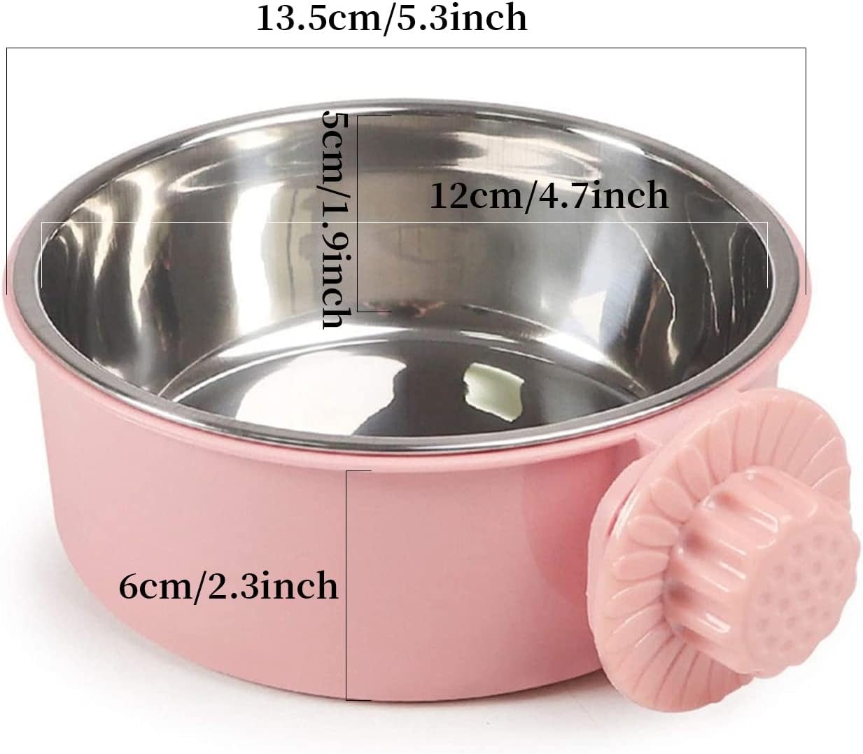 1 ciotola per cibo e acqua rimovibile in acciaio inossidabile rosa da 13,5 cm di diametro per cani, gatti e piccoli animali - 2