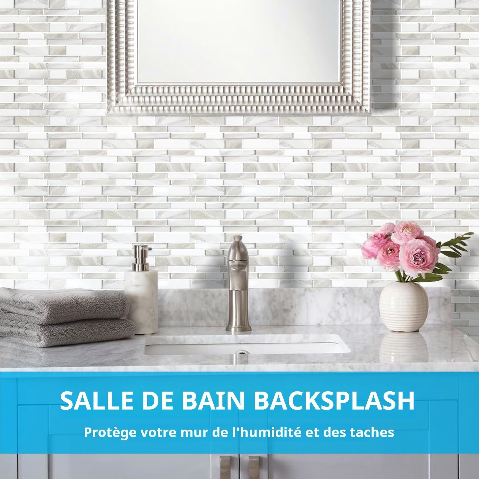 10 feuilles de carrelage autocollant pour crédence, 30 x 30 cm, à coller sur les murs, carrelage autocollant pour crédence de cuisine et salle de bain - 4