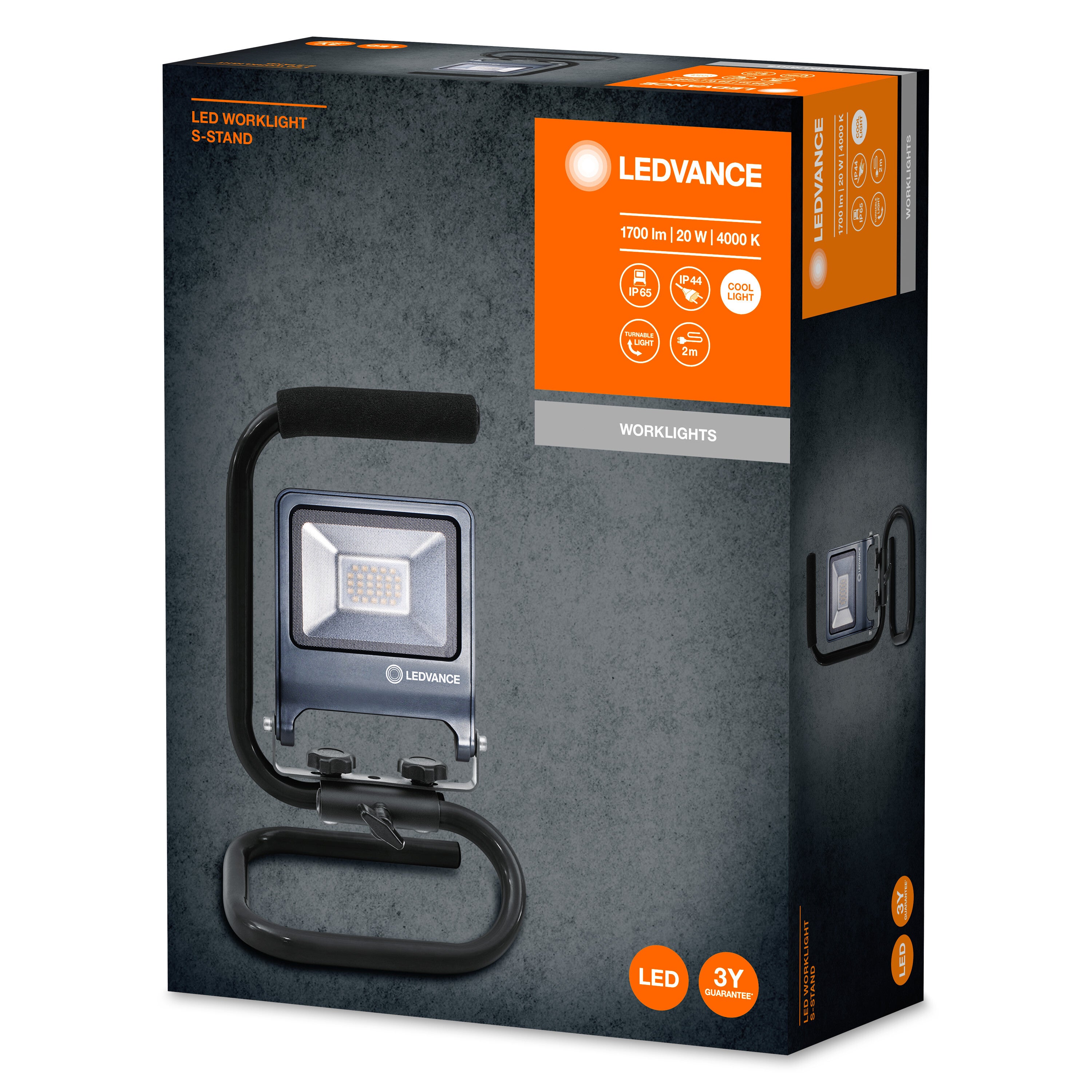 LEDVANCE Luminaires LED pour le sol, WORKLIGHTS S-STAND / 20 W, 220…240 V, Angle de rayonnement: 120°, Cool White, 4000 K, Matériau: Aluminum/acier - 2