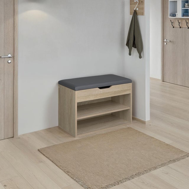 Banc à chaussures en bois MDF avec coussin d'assise 60 x 30 x 43,5 cm TECTAKE