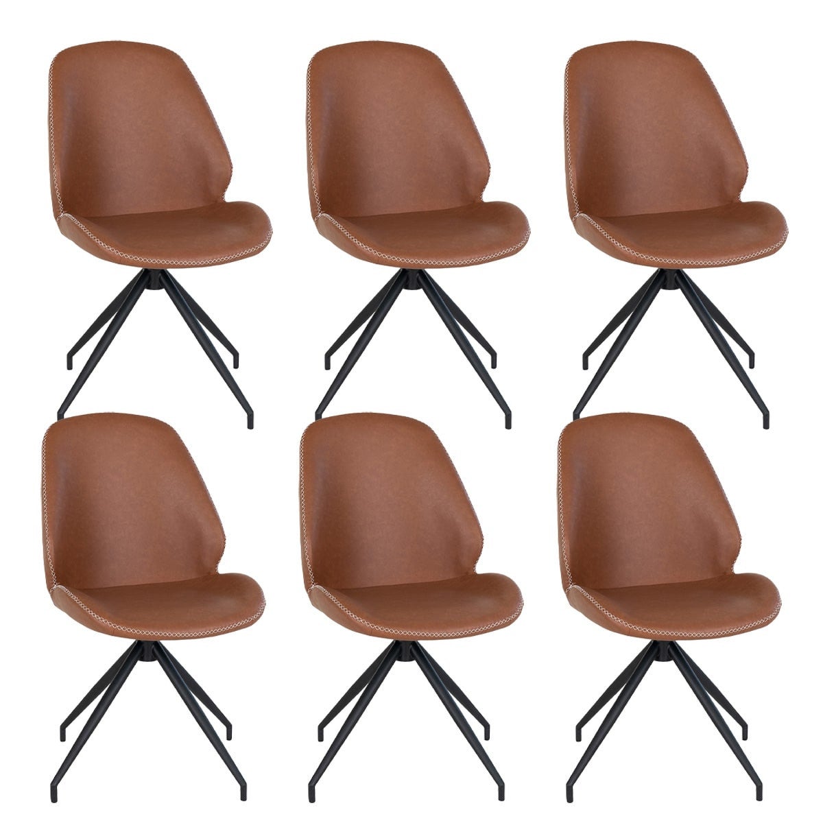 Lot De 2 Chaises Pivotantes En Simili Cuir Marron - Accoudoirs, Dossier Rembourré, Pieds Métal