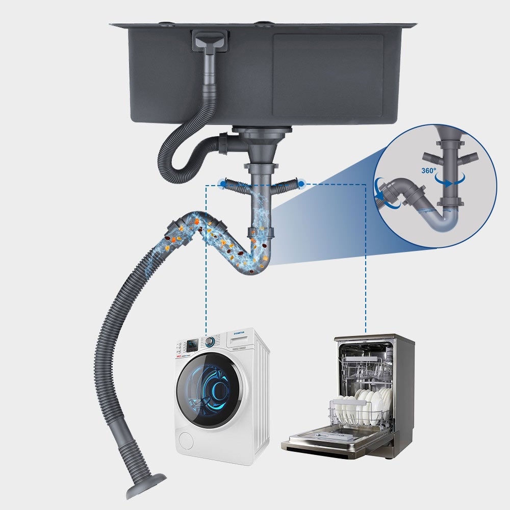 Lonheo Max Évier Cuisine 1 Bac 68x45x19CM Évier à Encastrer en Acier Inox 201 avec Distrubuteur de savon et Égouttoir panier, Noir,EU Modèle - 8