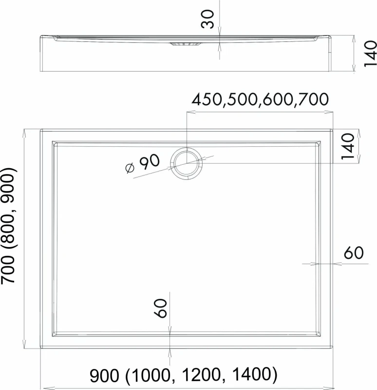 Piatto doccia in acrilico bianco 70 x 120 x 14 cm – struttura in pietra – rettangolare – JAMAICA - 3