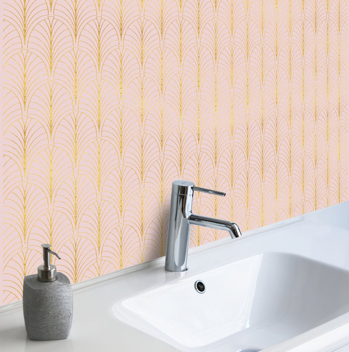 Adhesivo para muebles, armarios, pared, cocina, baños - decoración - art-decó in light pink and gold 65x100 cm
