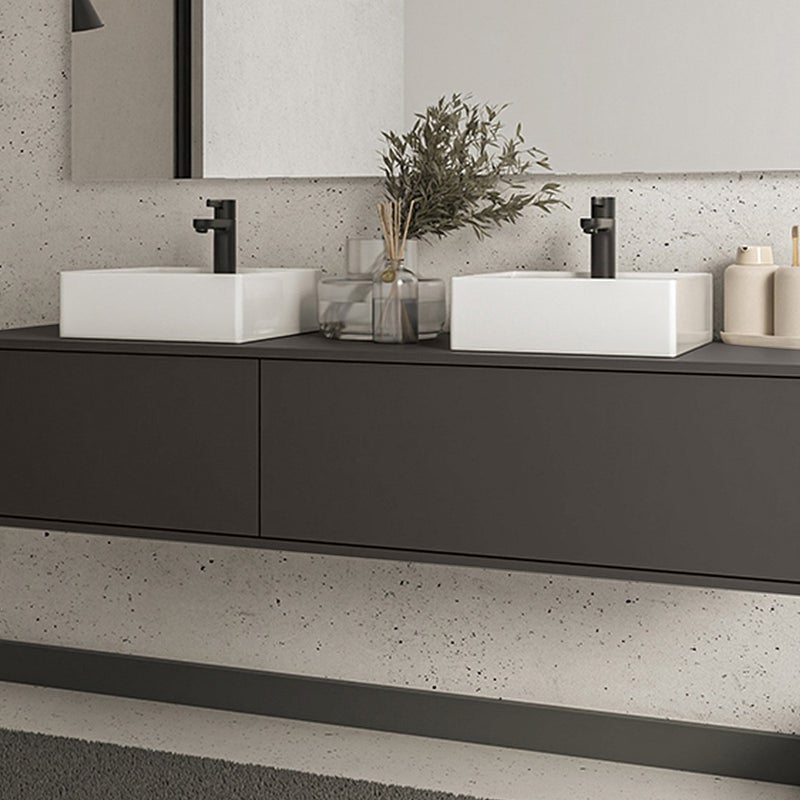 Szafka łazienkowa wisząca antracytowa z dwoma umywalkami - szer. 150 - ISAURE II