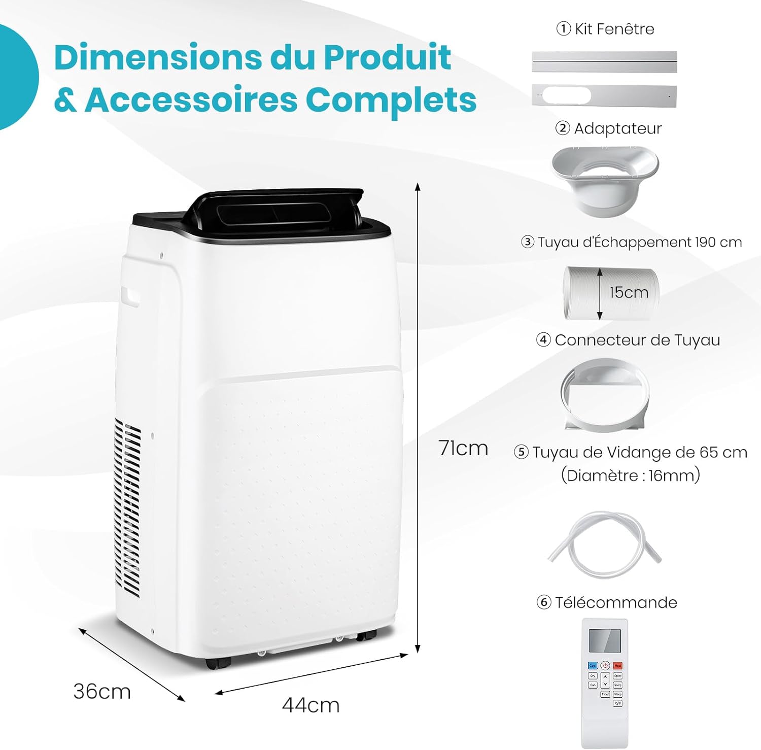 Ar Condicionado Portátil 5 em 1 12000BTU, 25㎡, R290, 3,5kW, Aquecimento, Refrigeração, Desumidificação, Ventilador, Modo Noturno, Temporizador 24h - 6
