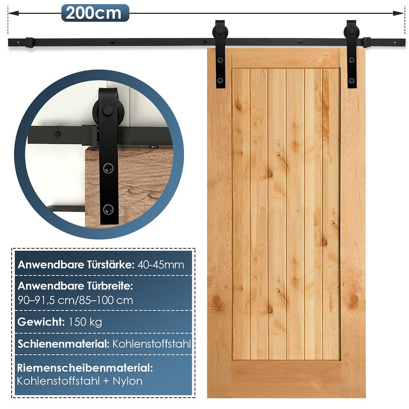 Kit De Puerta Corredera De Aluminio Negro - Para Puertas De Hasta 100 Kg, Incluye Riel, Ruedas Y Accesorios De Montaje