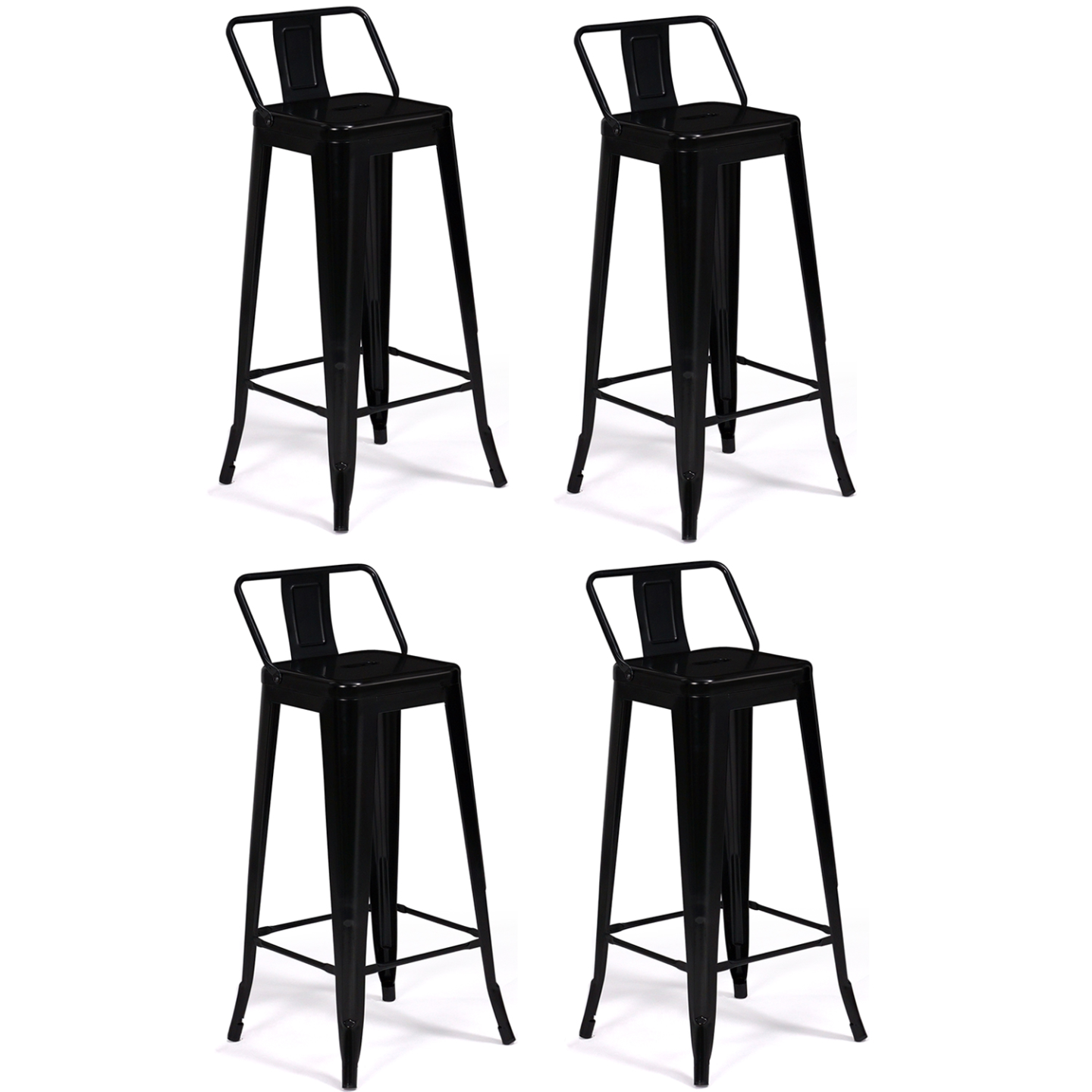 Lot de 4 tabourets de bar LENY métal noir mat et dossier aspect brut factory - 2
