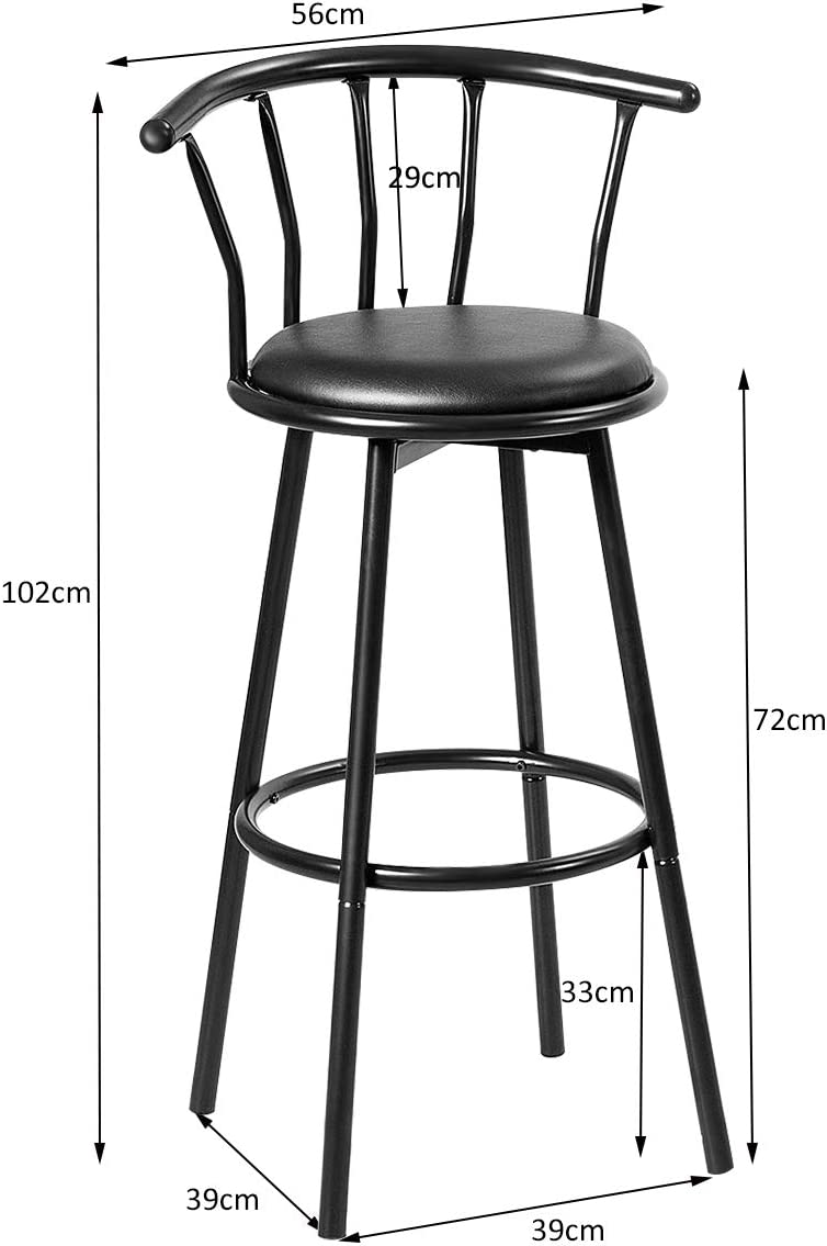Stołek barowy, zestaw 2 szt., krzesło barowe z oparciem i podnóżkiem, obracane o 360°, stołek barowy, stołek barowy, stołek kuchenny, metalowy - 5