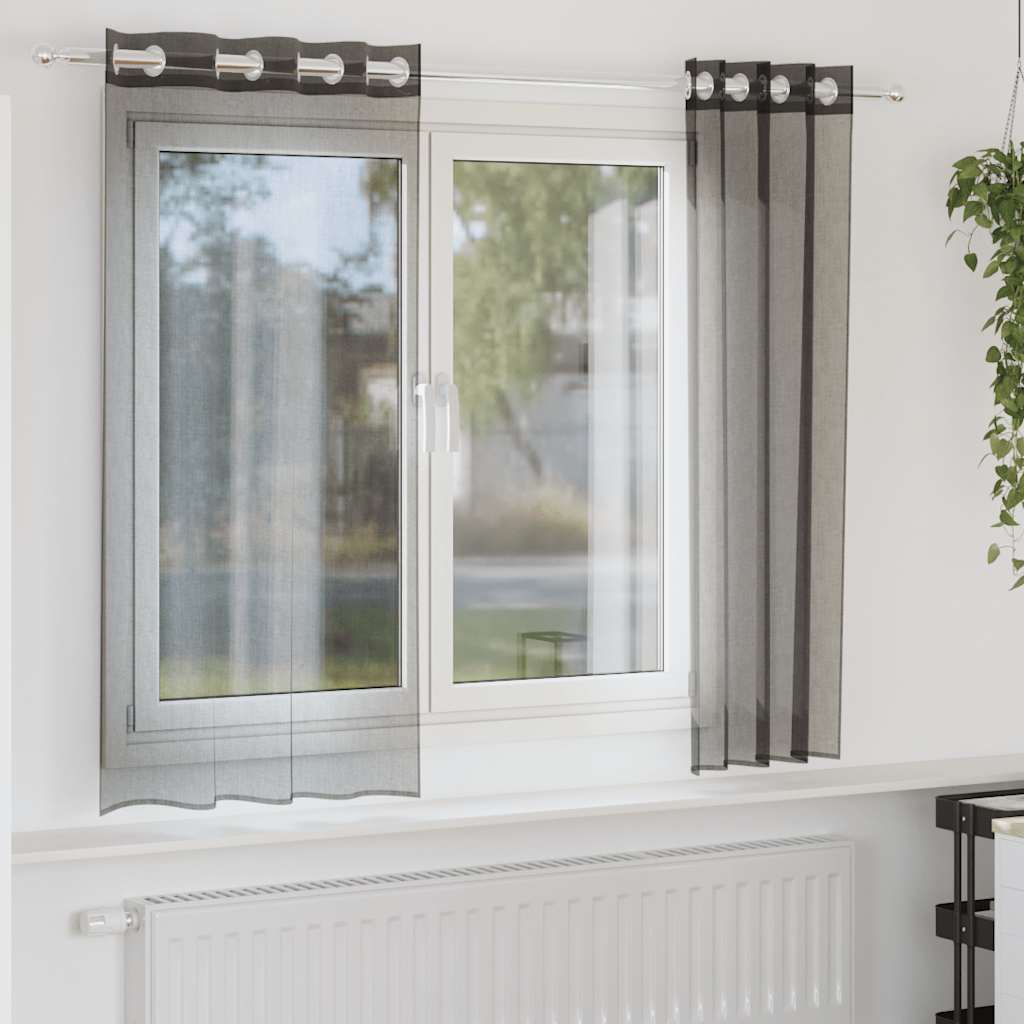Zasłony woalowe z przelotkami 2 szt. Czarne 140x140 cm vidaXL