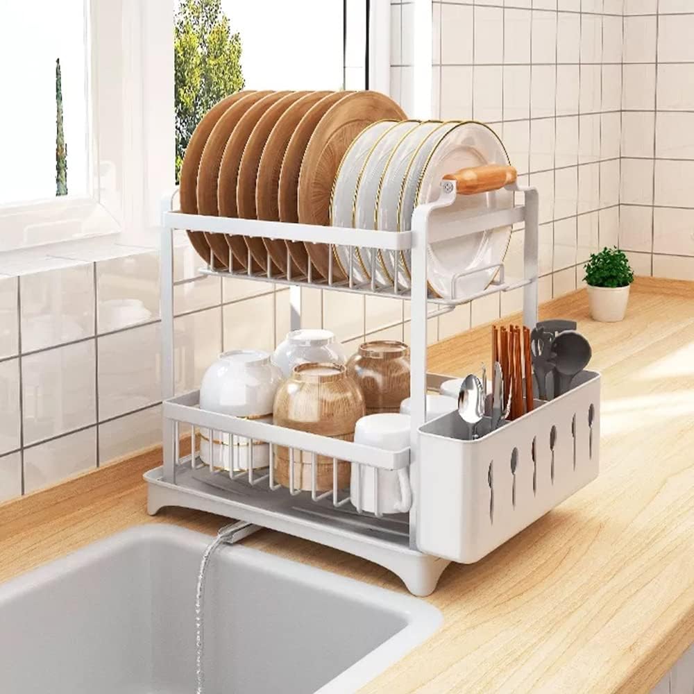 Cuisine vaisselle égouttoir avec bac de drainage, porte - couverts et égouttoir pour comptoir ou évier - 3