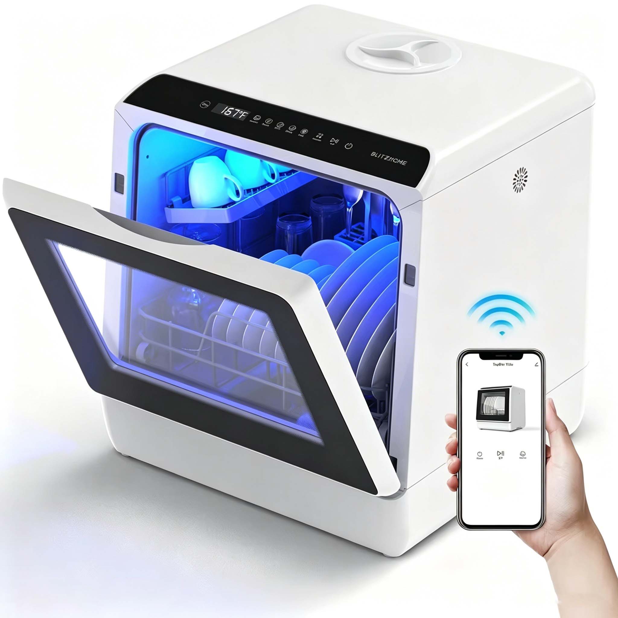 Zaewry lavavajillas inteligente wifi encimera 4 cubiertos control app secado aire caliente 5 modos esterilización frutas verduras sin instalación