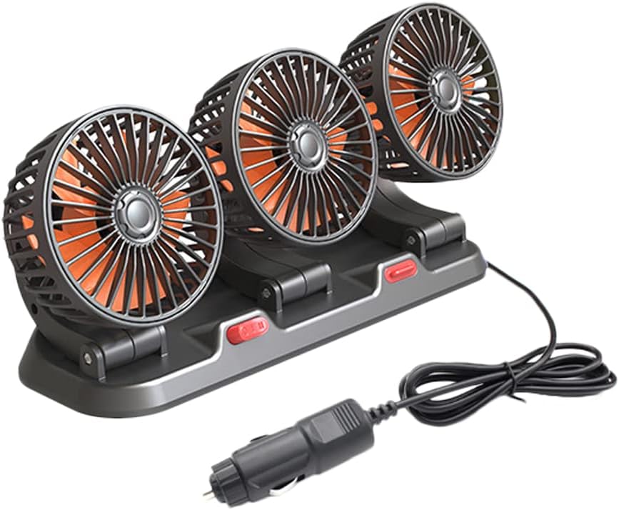 Wentylator samochodowy 24 V, trzygłowicowy wentylator chłodzący do samochodu, wtyczka do zapalniczki, obrót o 360 stopni