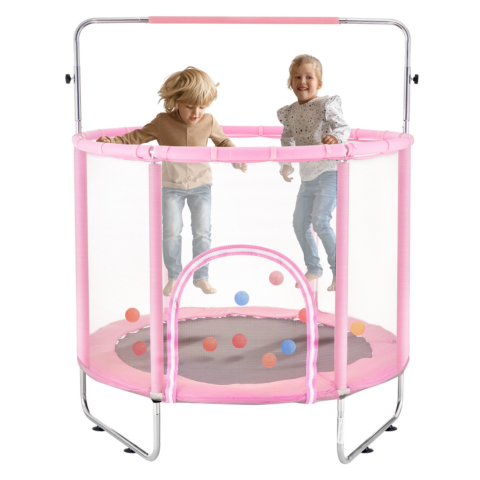 Rebounder Mini Trampolina dla dzieci do ćwiczeń w pomieszczeniu z siatką 147 cm Różowy VEVOR