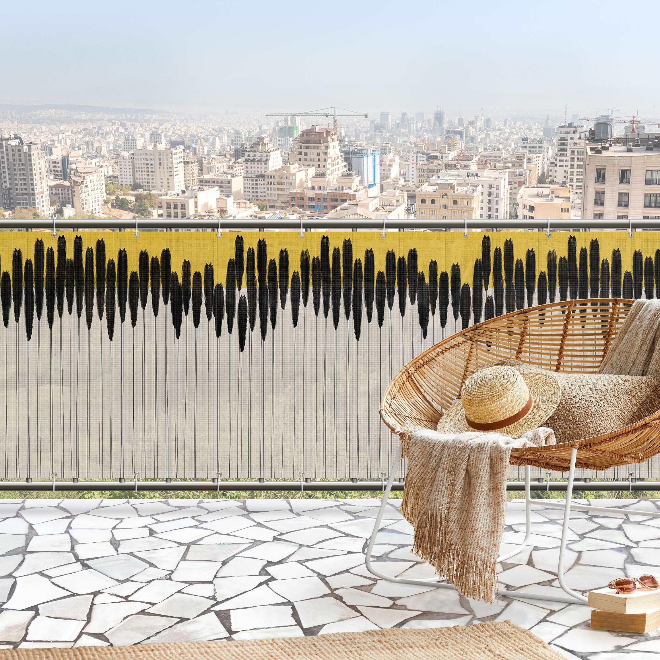 Brise-vue Balcon GUOYUYU 75x230cm - Respirant, Anti-UV, Protection Intimité - Beige - Avec Attaches Et Cordons