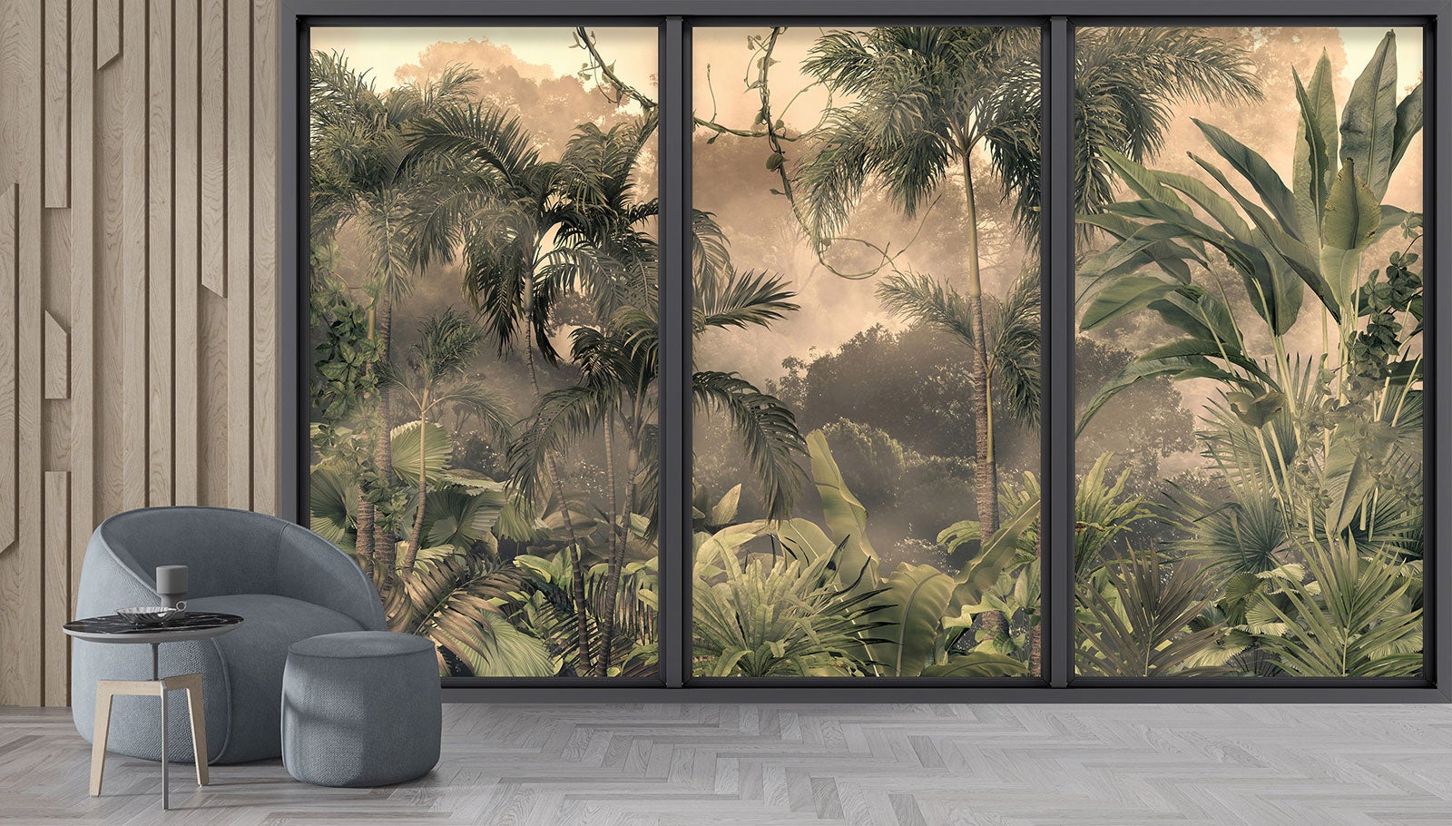 Papier peint panoramique Trompe l'oeil baie vitrée - Jungle - Largeur 325 cm x Hauteur 195 cm - 4