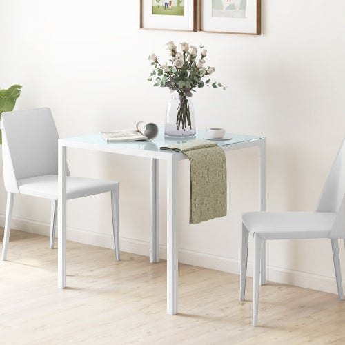Mesa de comedor cuadrada para 4 personas, de vidrio templado, 75x75x75 cm, blanca, resistente (80 kg) para cocina y comedor