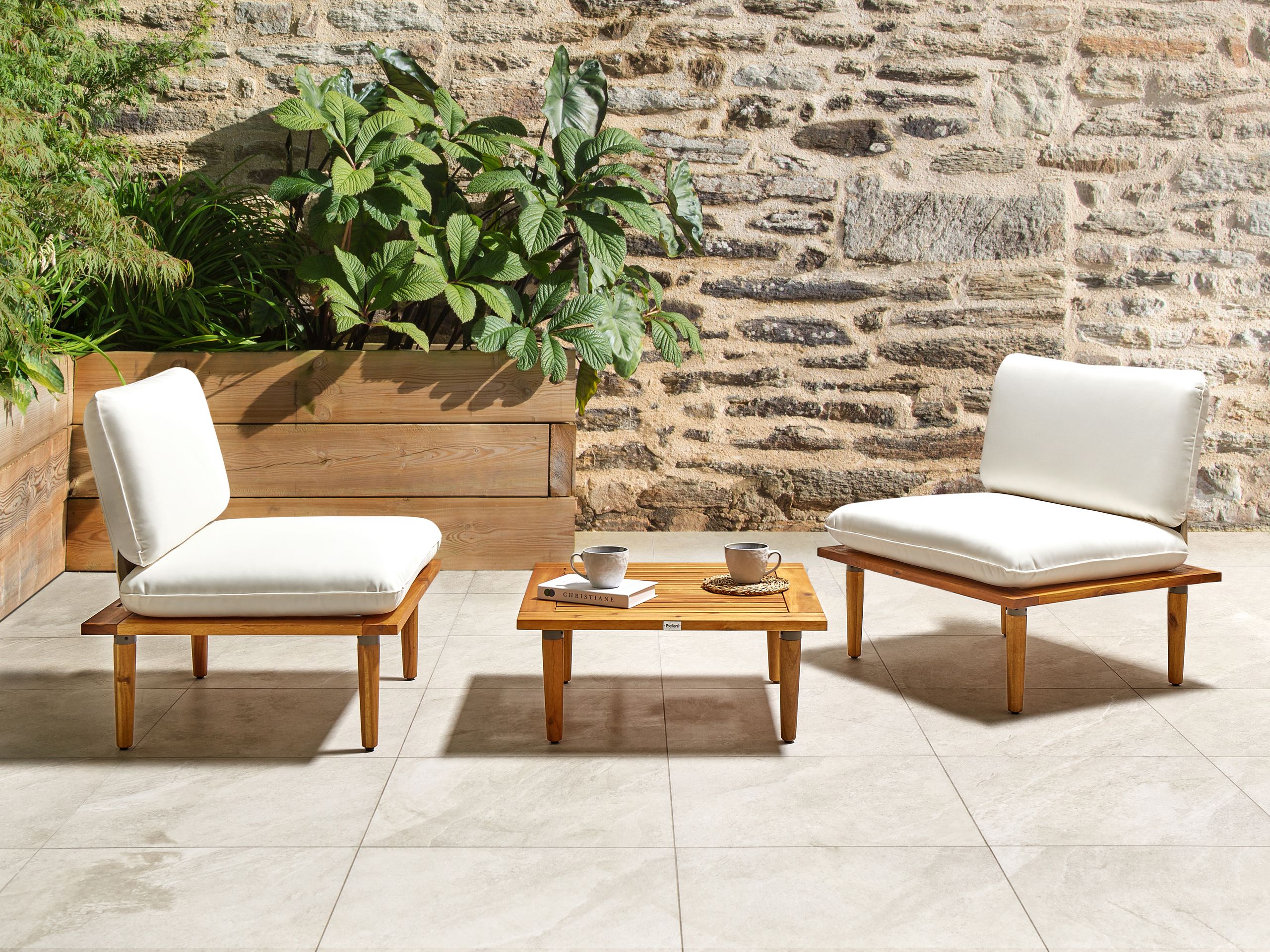 Set lounge pentru grădină cu masă cu 2 locuri FRASCATI Alb-murdar Lemn de acacia certificat Modular