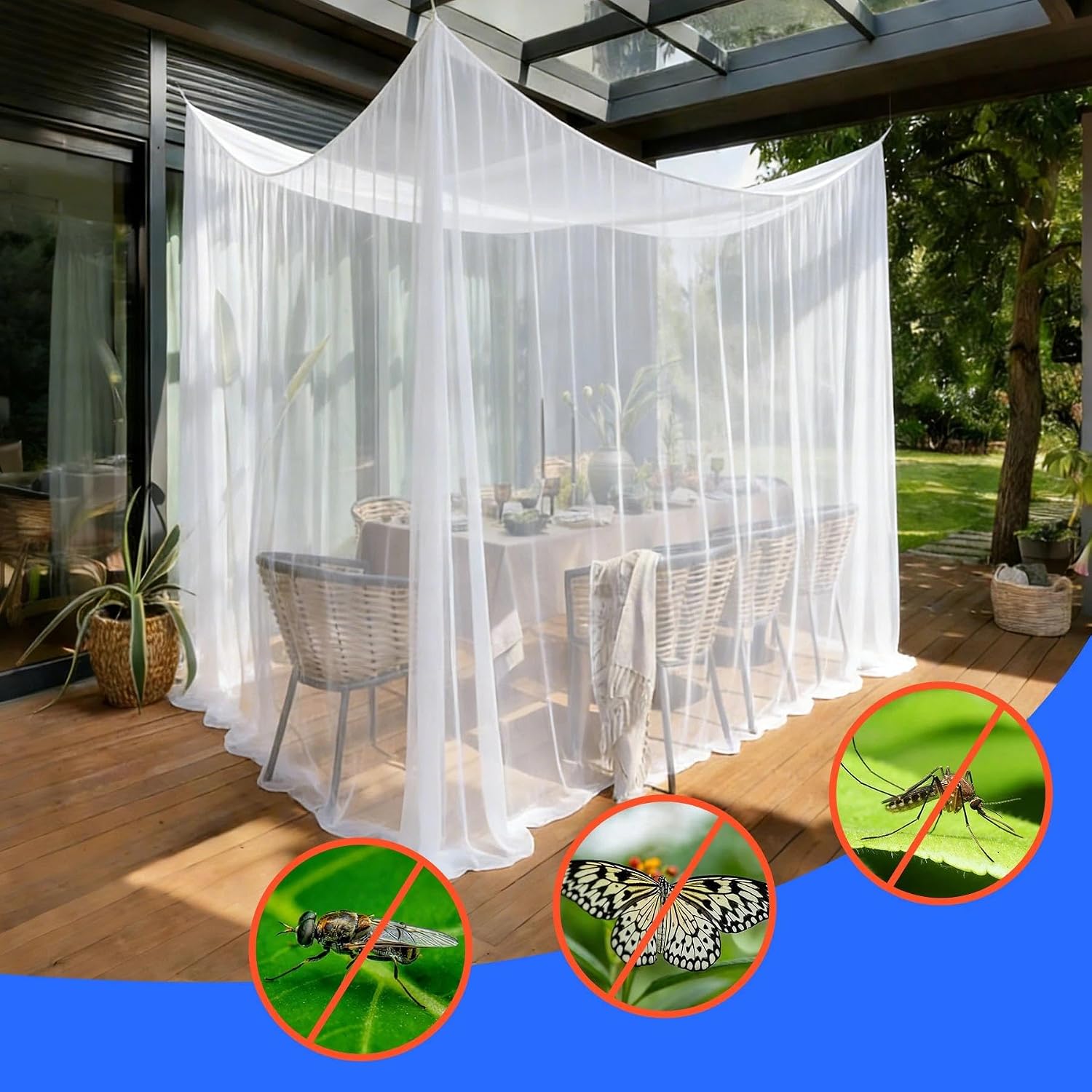 Moustiquaire 300 x 300 x 250 cm pour tonnelle, jardin, terrasse, camping, lit, maille fine 220 avec 1 porte, blanche - 3