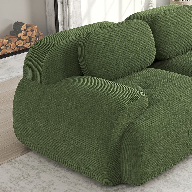 Canapé 3 places d'angle modulable - en Velours côtelé - avec 3 oreillers et pouf - 298x178x70cm - Vert - 7