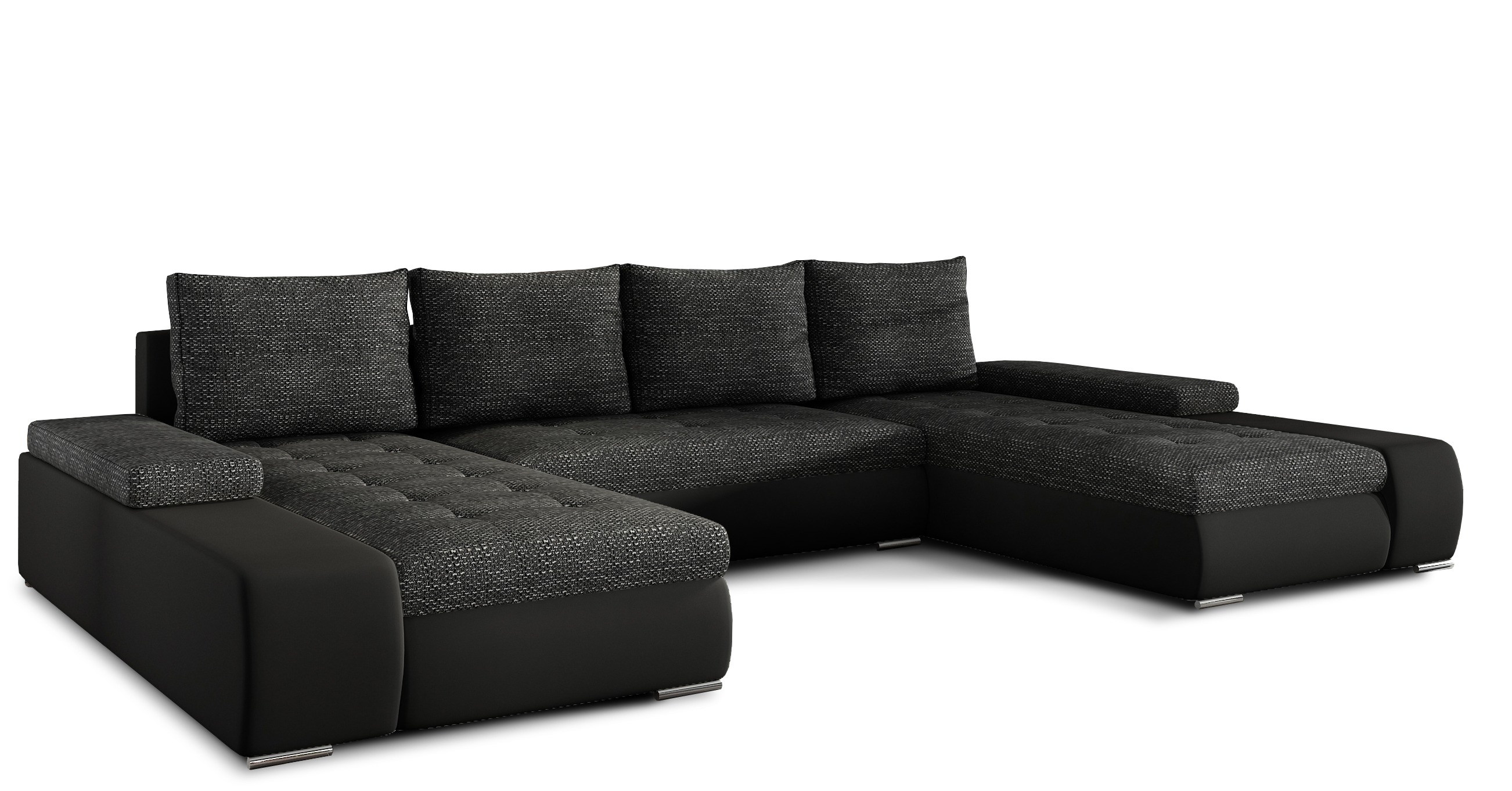 Les Tendances  Sofá Convertible Panorámico Bimaterial Tino Con Almacenaje-/ Jaspeado Negro , Leroy Merlin