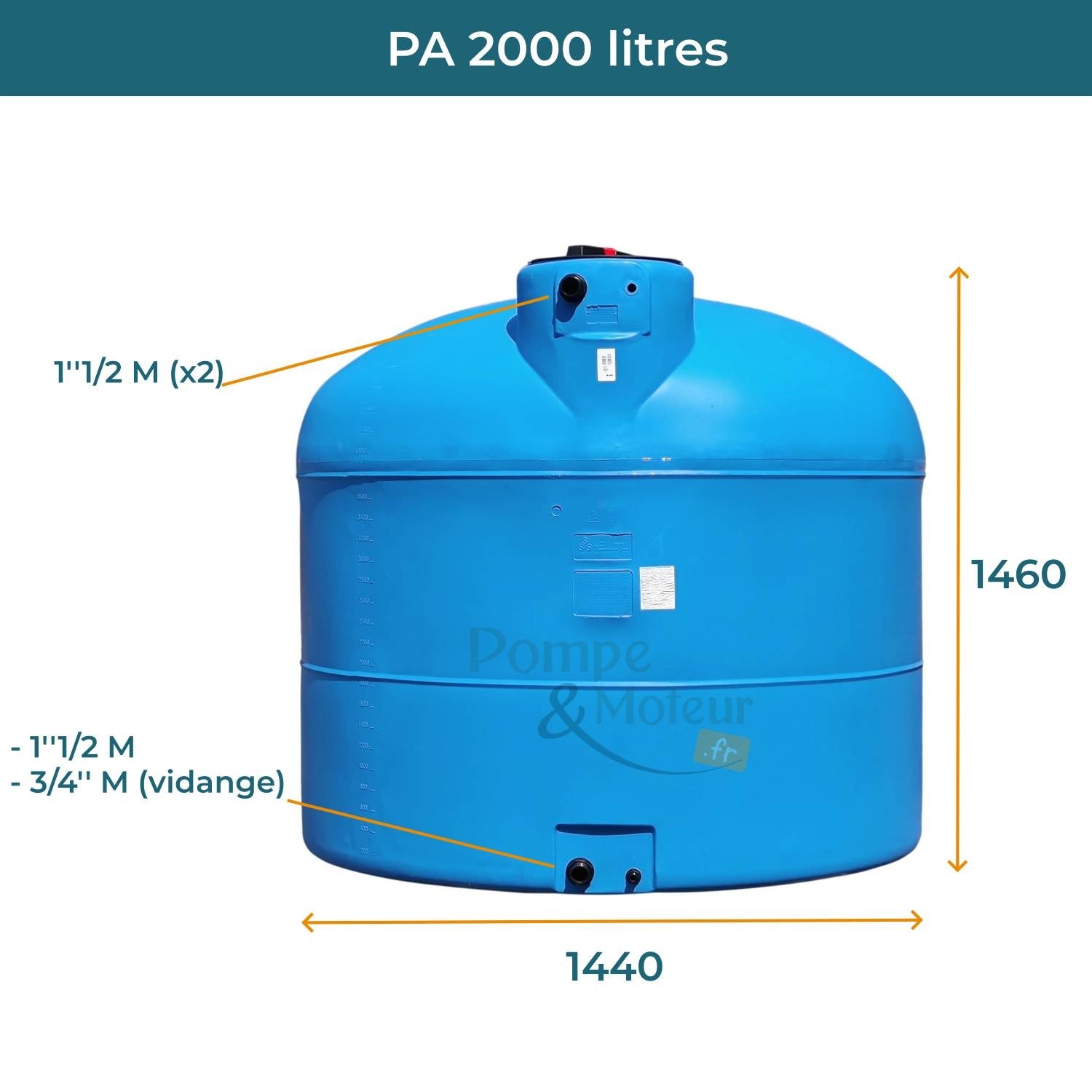 Cuve 2000l Aérienne De Récupération D'eau - Réservoir Cylindrique Bleu - Elbi Pa2000 - 2