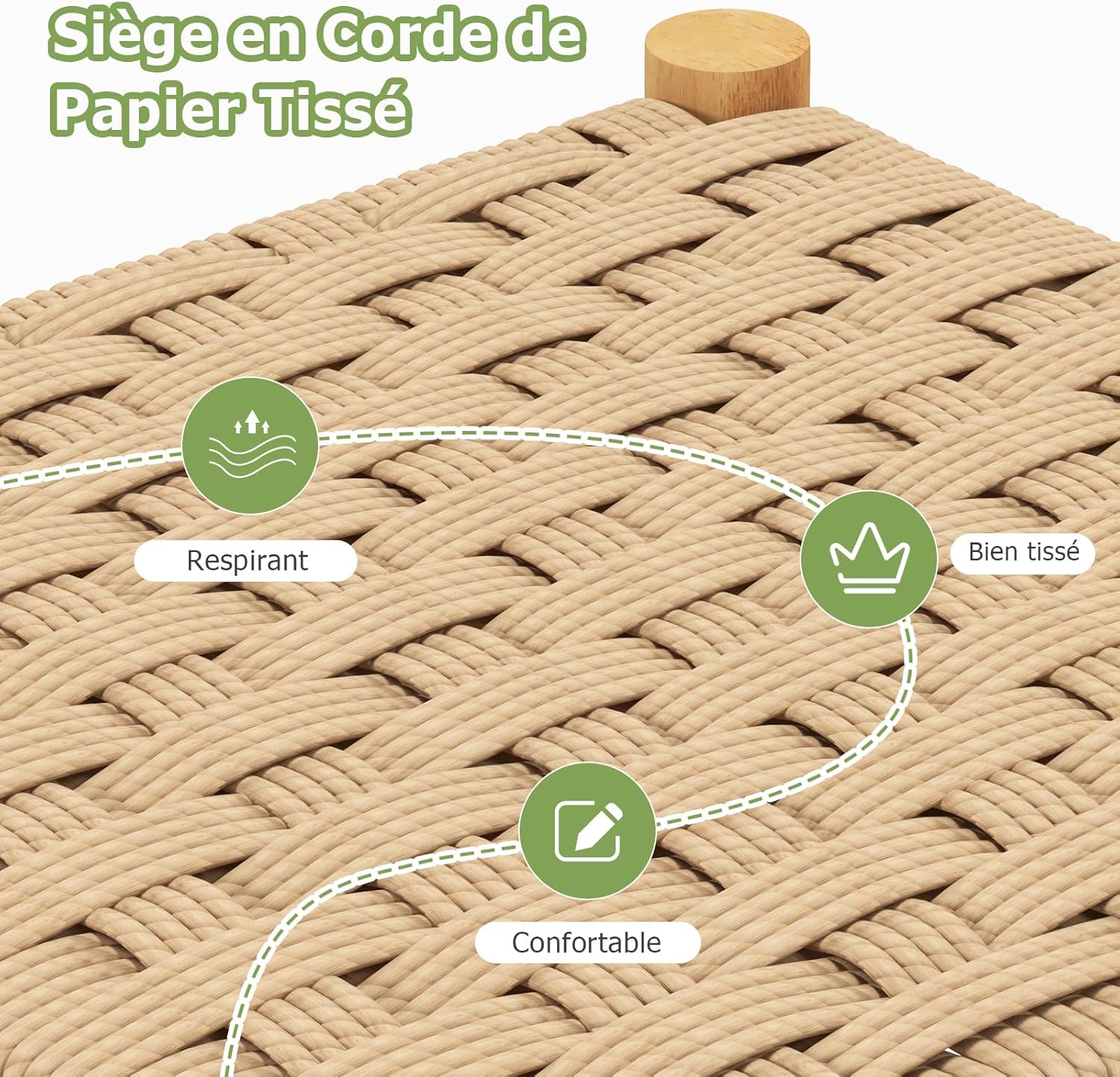 Juego de 2 Taburetes de Bar, Sillas de Comedor, Madera y Papel Trenzado de Bistró con Reposapiés - 7