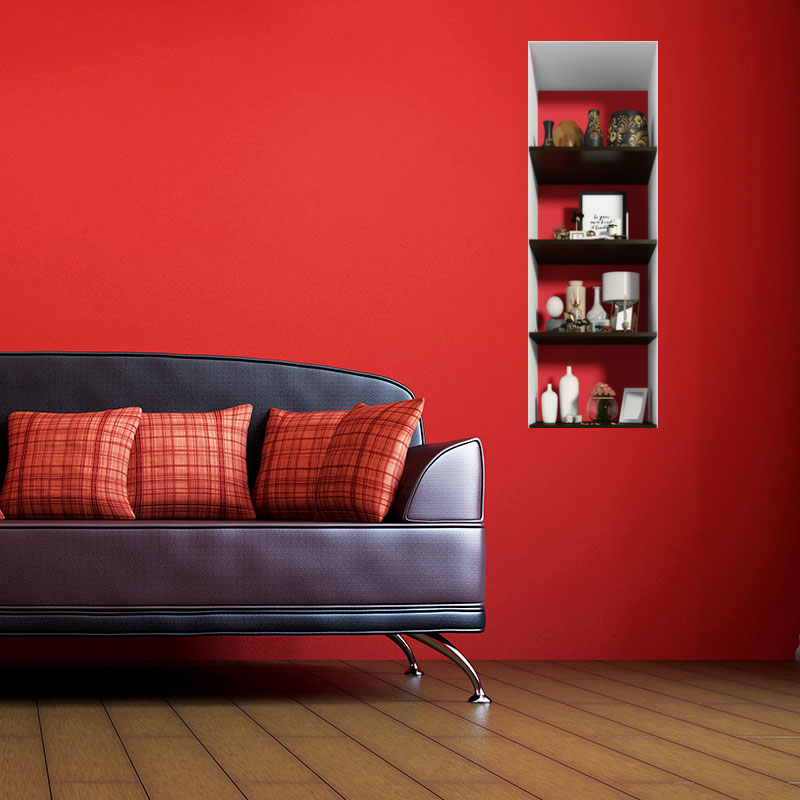 Vinilo efecto 3d 4 estantes de diseño - adhesivo de pared - revestimiento sticker mural decorativo - 40x120cm