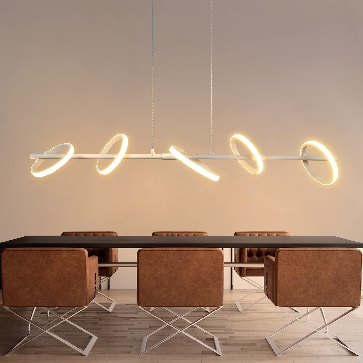 ZMH Nowoczesna lampa wisząca LED - pierścień świetlny w kolorze białym, 150 cm, zdejmowany i obrotowy