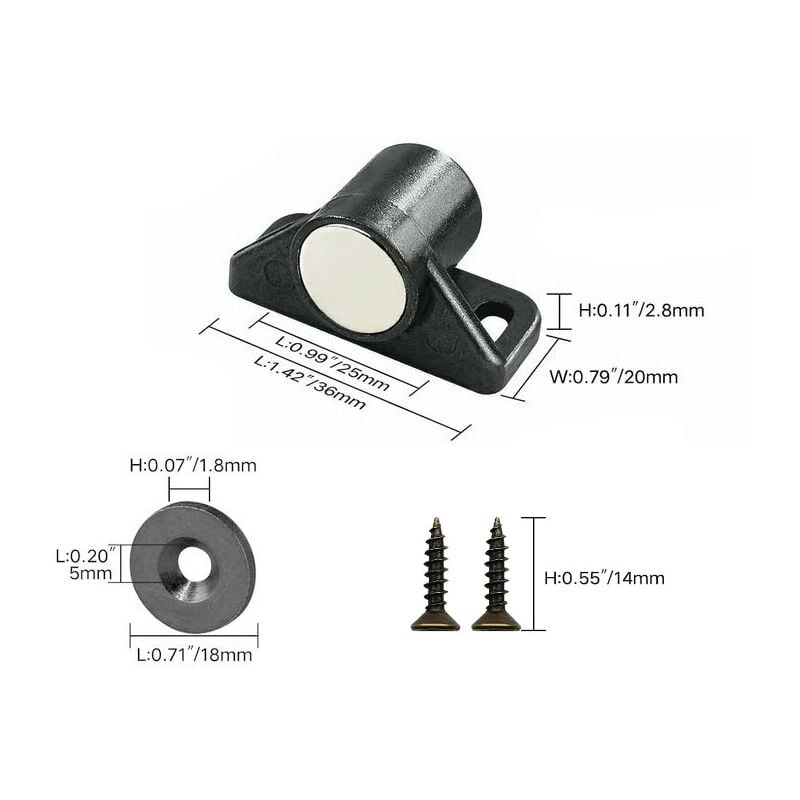 Lot de 4 aimants magnétiques puissants pour porte de placard, autocollants pour armoire de meuble, aimants de meubles en acier inoxydable pour portes