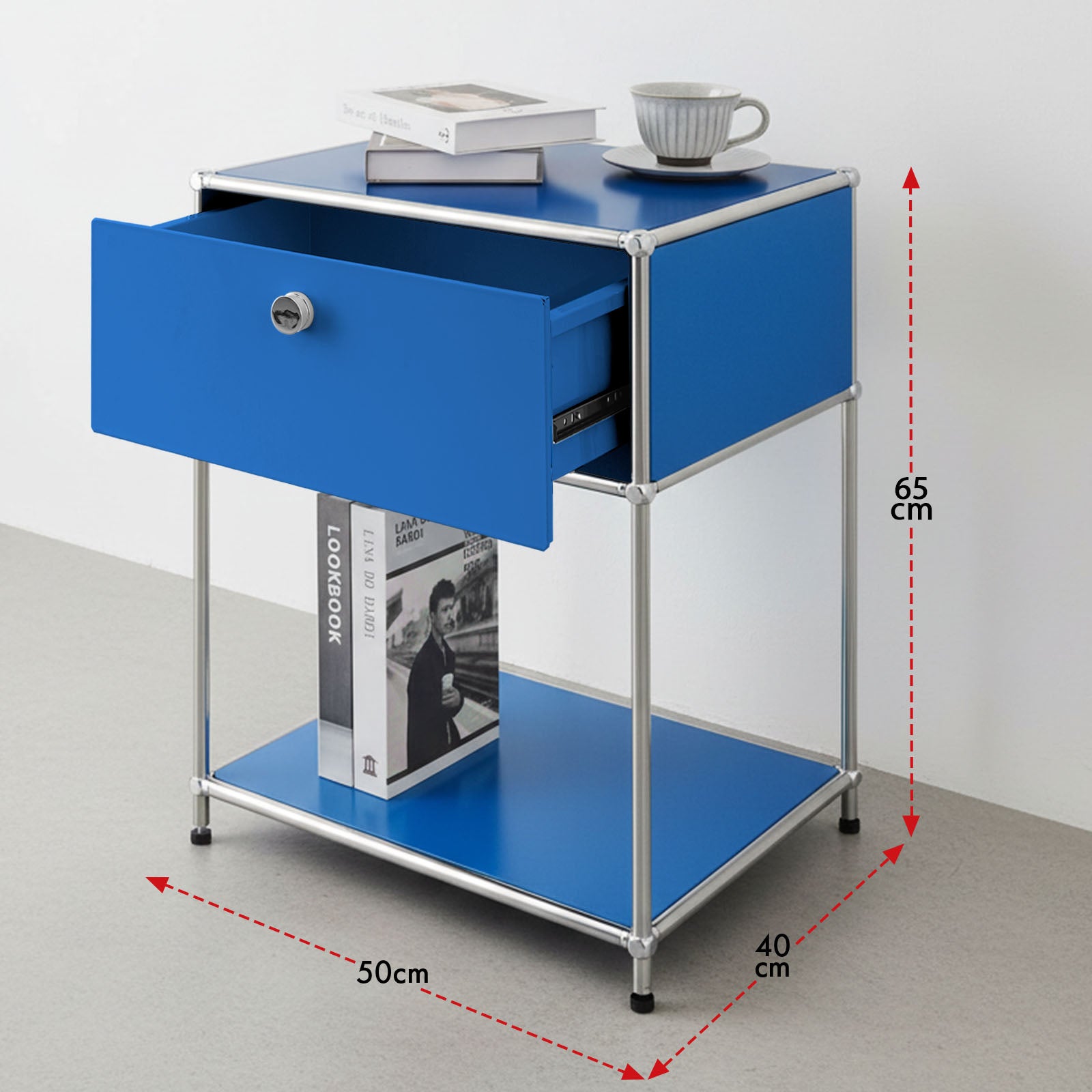 Étagère métal chromé design épuré, Concept Epuré MK-139, L50 × P40 × H65 cm, Bleu - 3