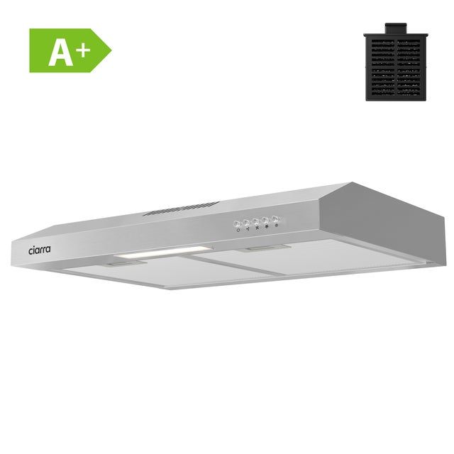 CIARRA Cappa Aspirante Sottopensile 60cm 220 m³/h A+ 3 Velocità Ricircolo o Scarico con Filtro a carbone Acciaio inox CD6903DS