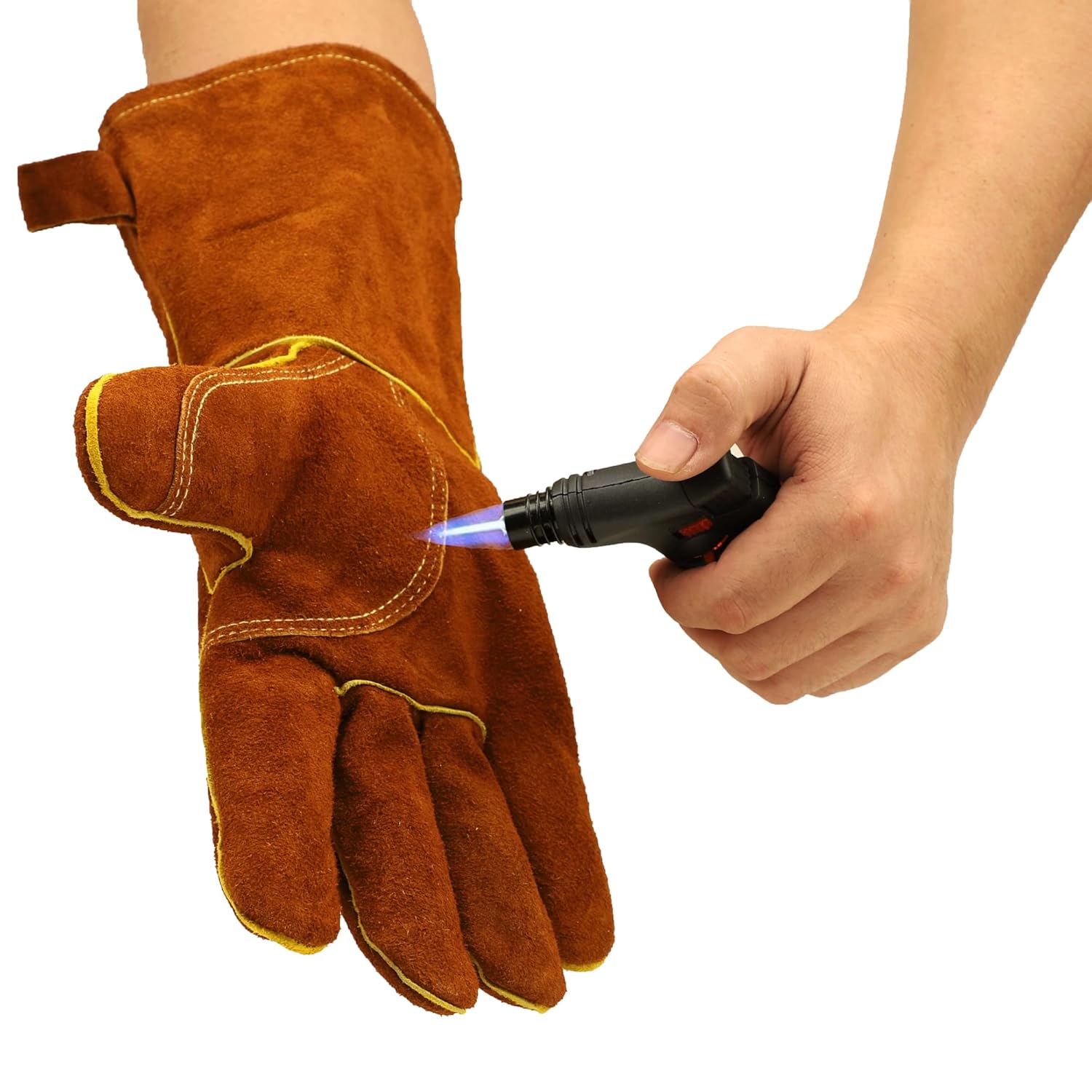 Gants de soudage résistants à la chaleur et au feu en cuir pour cheminée, barbecue, soudure, grill, four, poêle - 2