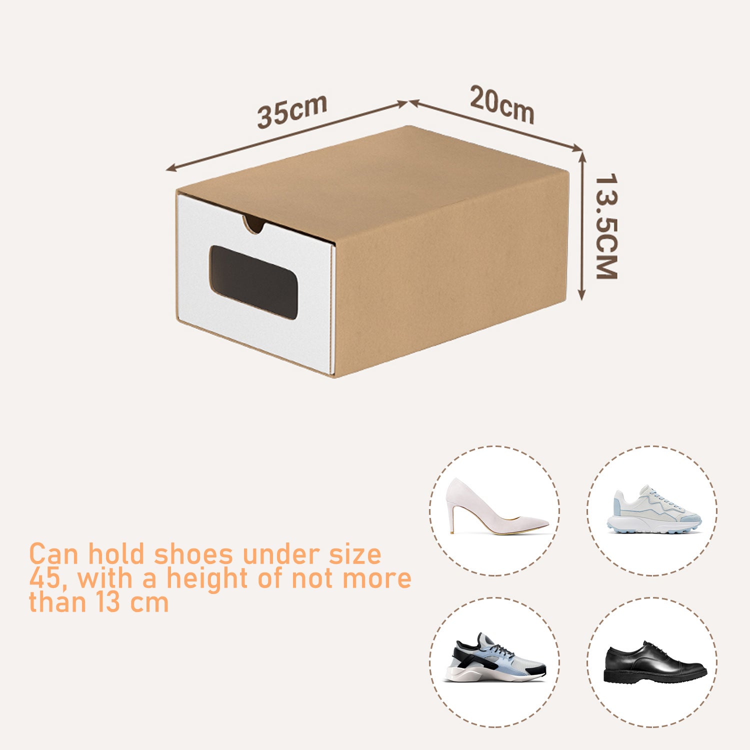 20X Boîte à chaussures Empilable Papier boites cubes rangement à chaussures avec tiroir 35 cm x 23 cm x 13 cm Marron/blanc - 2