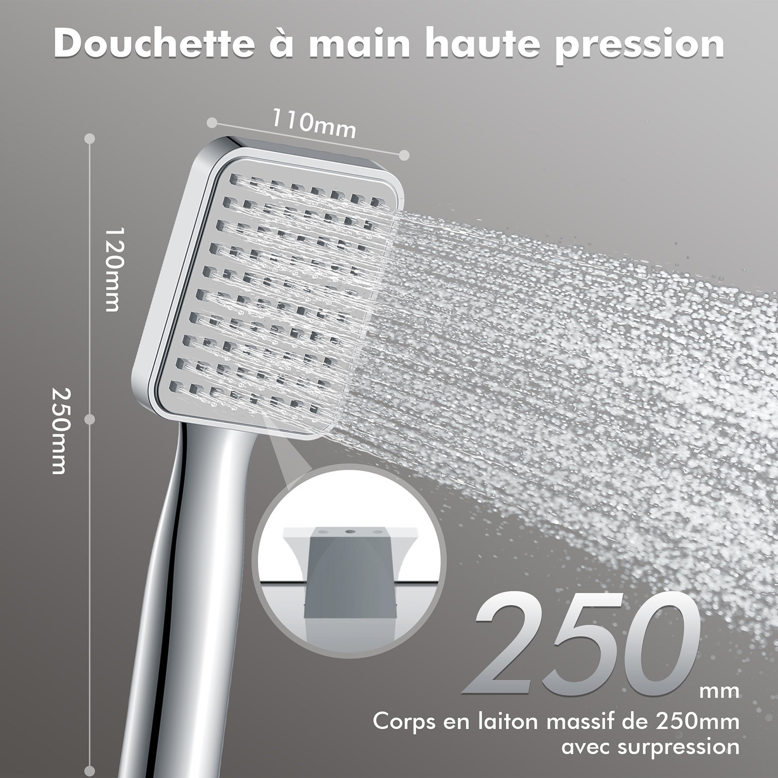 Sistema de chuveiro de coluna de chuveiro com conjunto de chuveiro de mão sem misturador em aço inoxidável com altura ajustável, cromado - 6