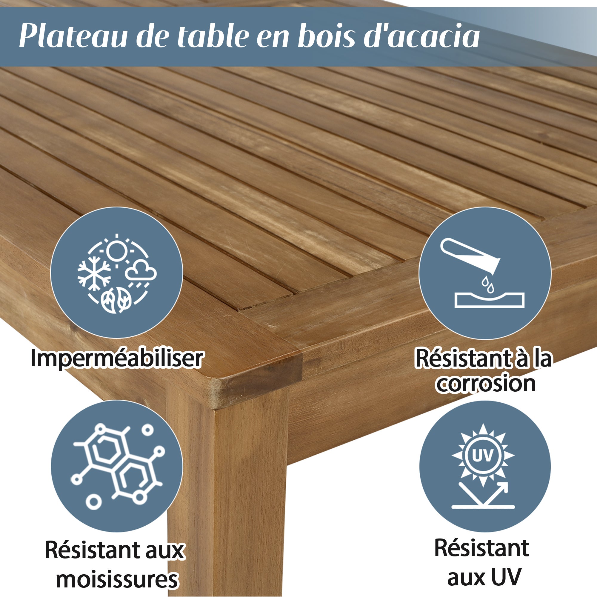 Ensemble de salon de jardin 5 places, canapé d'angle + table basse, structure en acacia, en corde tressée, gris - 7
