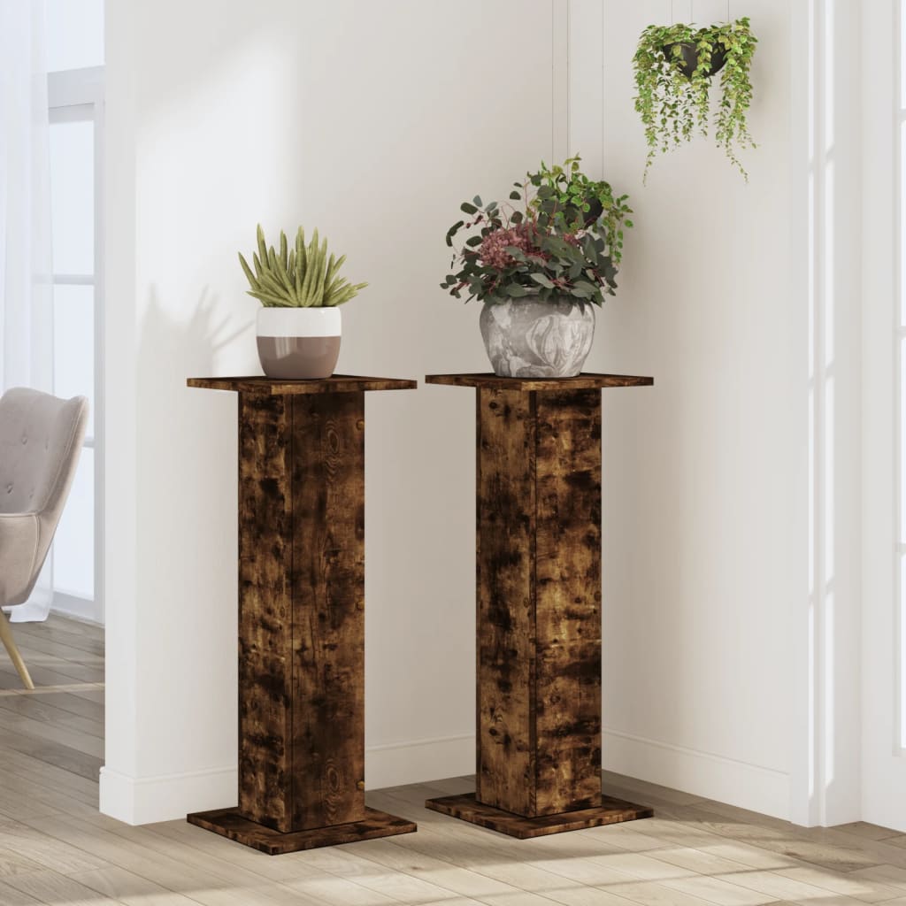 Supports pour plantes 2 pcs chêne fumé bois d'ingénierie - 3