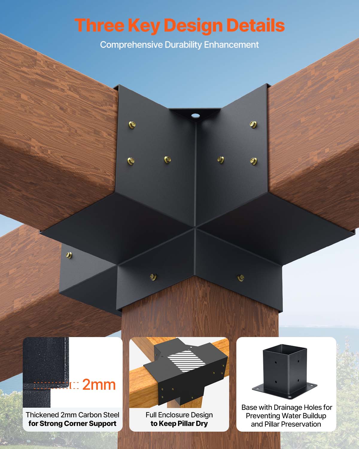 Kit Supports de Pergola VEVOR 4x4 po 10x10 cm Support de Poteau Bois de Menuiserie 2 Supports deAngle a 4 Voies 2 Bases de Poutres Quincaillerie Brico - 3