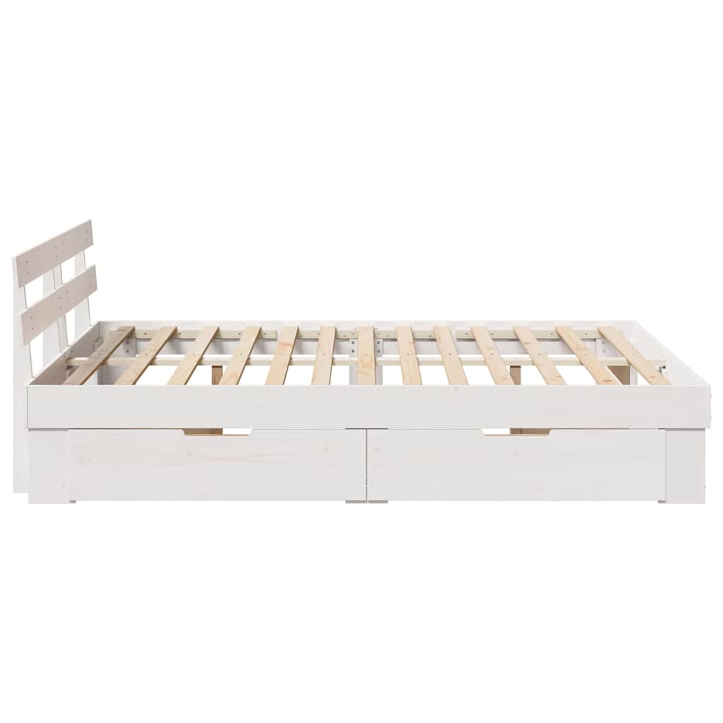 Cadre de lit avec tiroir, blanc, pin massif, pour la chambre, 150 × 200 cm - 9