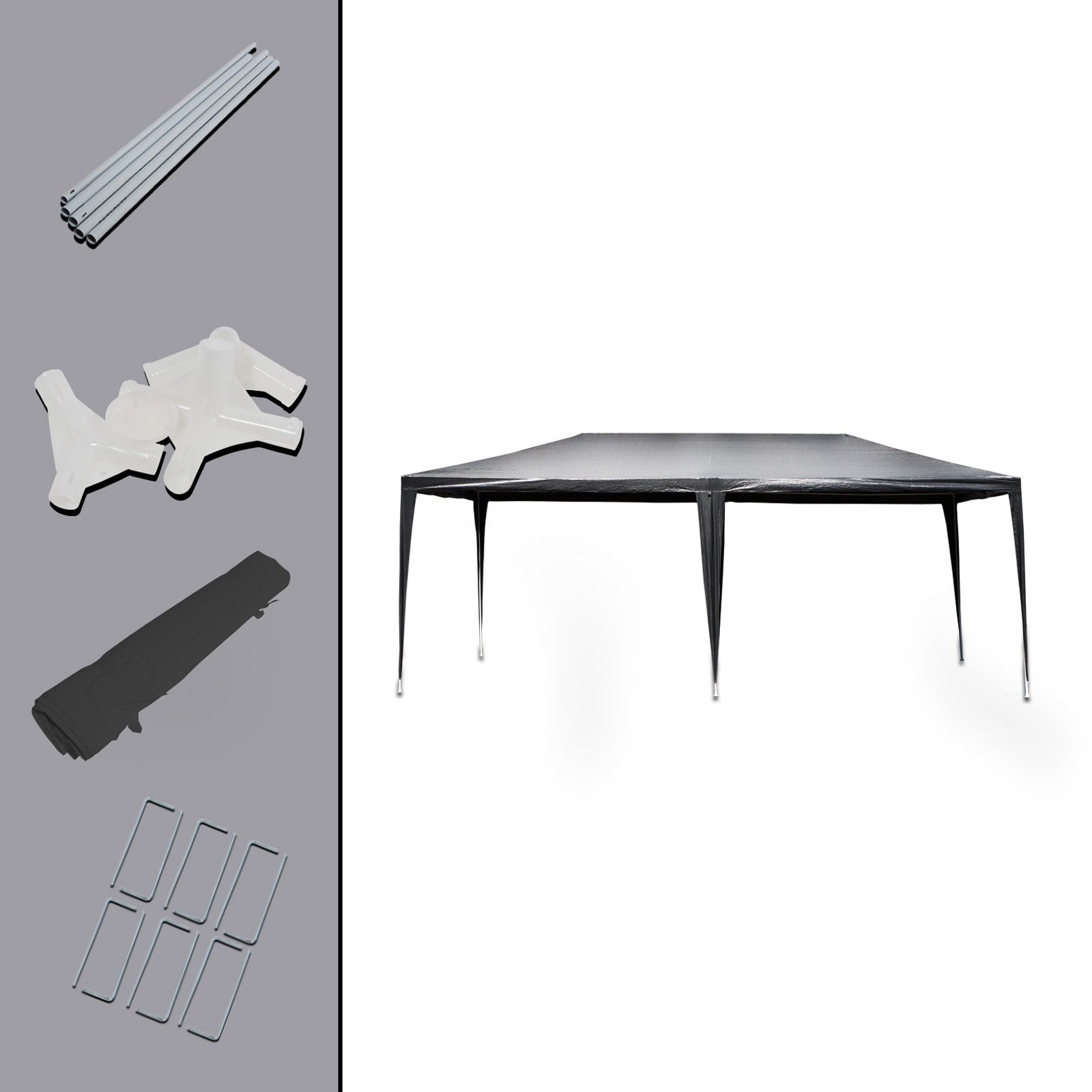 Wiltec Carpa de jardín 3 x 6 m gris con protección UV 50+, gazebo con laterales enrollables, pabellón para fiestas con ventanas, ideal para terraza... - 4