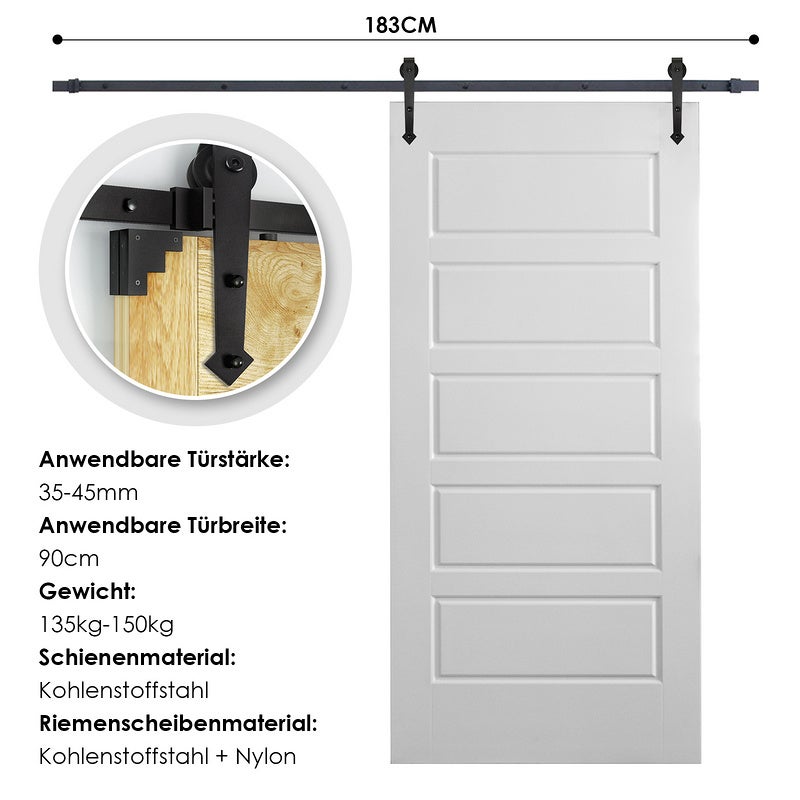 Système de porte coulissante Ensemble d'accessoires pour Rail au sol Rail de porte à rouleau en bois Verre 150kg Pfeil 183CM - 6