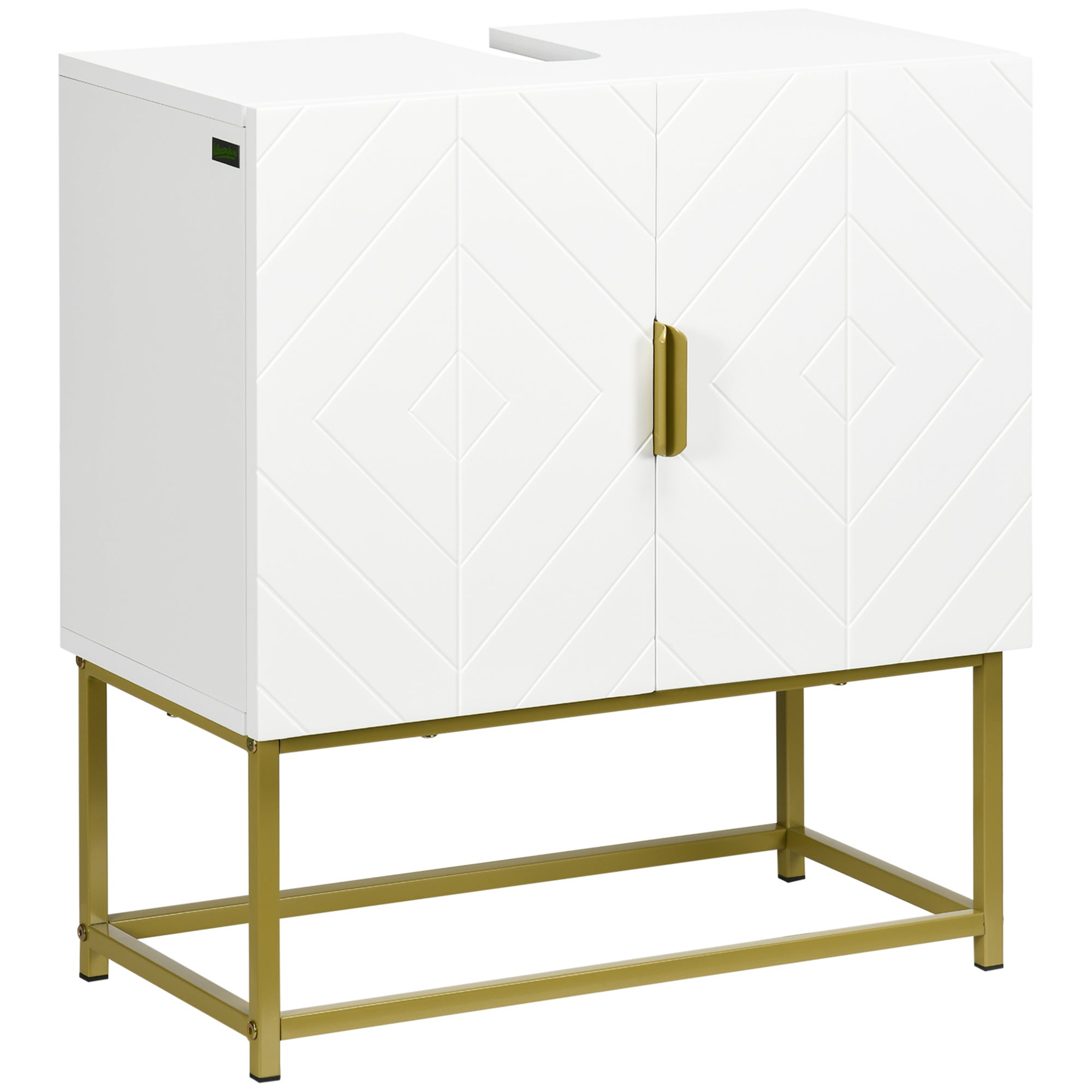 Bathroom mirror cabinet under sink storage cabinet basin cupboard with 2 doors and gold steel legs