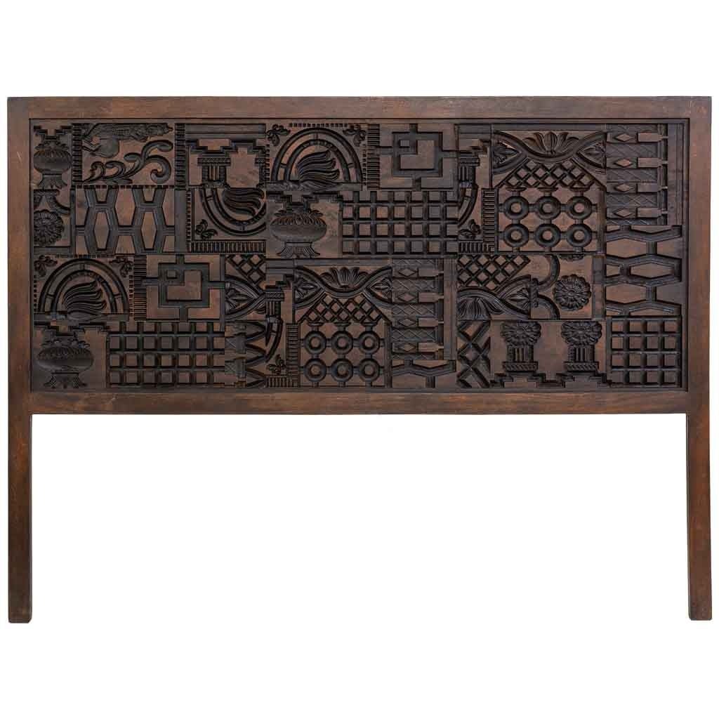 Testiera in legno marrone intagliata a mano 160x3x120h cm - 2