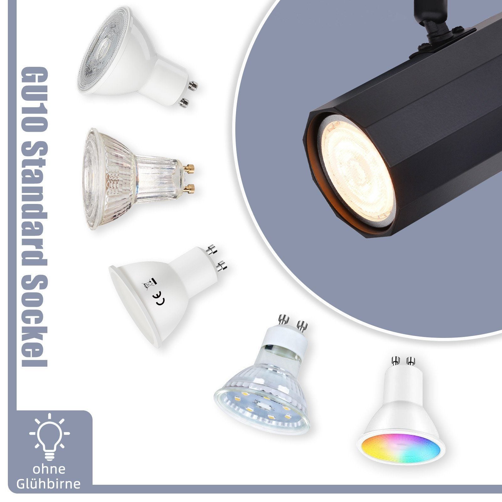 NETTLIFE Plafonnier 3 Spots Métal MAX. 25W GU10 Ampoules Noir Rétro Lampe de Salon Vintage orientable 350° pour cuisine, salle à manger - 3